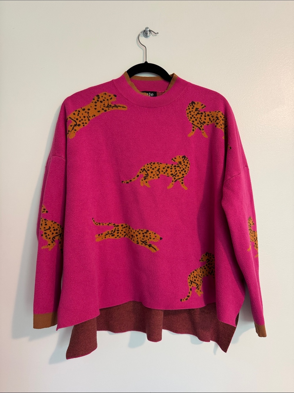 Fate Hot Pink Sweater with Tan Trim